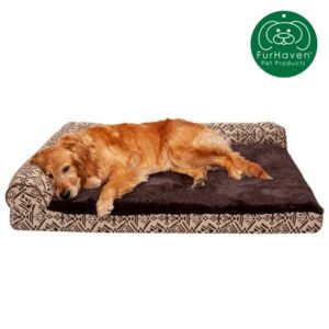 FurHaven Pet Products Dog Bed, Deluxe Orthopedic Southwest Kilim L-Shaped Chaise Couch Pet Bed for Dogs & Cats, Desert Brown, Jumbo