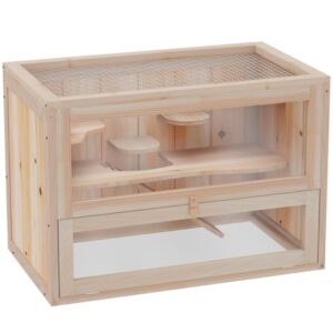 Pawhut 2-Level Hamster Cage & Small Animal Habitat for Rabbits, Guinea Pigs, & Chinchillas with Openable Roof & Window