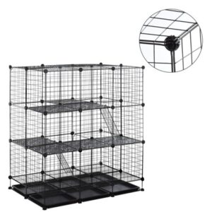 Pawhut DIY Pet Playpen Wire Rabbit Cage for Kitten, Chinchillas, & Small Animals with 6 Independent Trays, Black