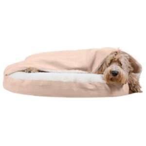 FurHaven Pet Dog Bed | Orthopedic Faux Sheepskin Snuggery Burrow Pet Bed for Dogs & Cats, Cream, 35-Inch