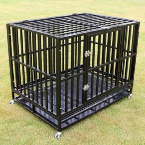 Heavy Duty Dog Crate with Tray, Black, Medium, 36″L