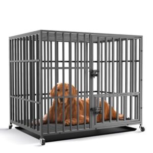 Wisfor Metal Jumbo Dog Crate Kennel Strong Pet Cage with Wheels Removable Tray Tall