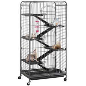 Yaheetech 52” 6 Level Indoor Ferret Rabbit Small Animal Cage Hutch Black with 3 Front Doors