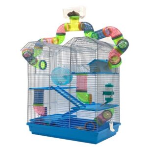 Large 5-Tiers Hamster Cage Small Animal House Critter Home with Exercise Wheels, Lookout Play Zone, Play Tube, Water Bottles and Bowl