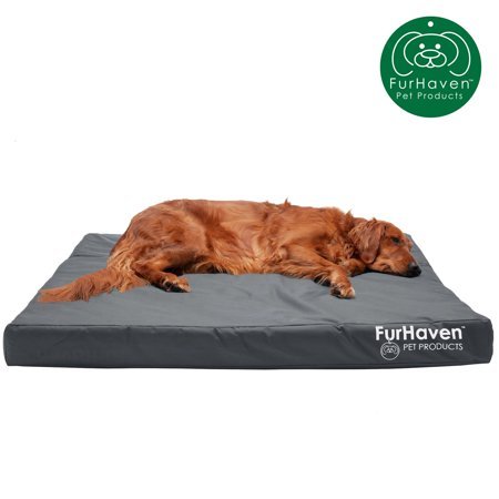 FurHaven Pet Products Deluxe Cooling Gel Memory Foam Orthopedic Oxford Indoor/Outdoor Water-Resistant Bed for Dogs & Cats, Stone Gray, Jumbo
