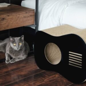 Park and Bench Tremolo Cat Scratcher, Modern Design, Accoustic Guitar, Corrugated Cardboard Playhouse, Lounger, Keep Your Pet Happy and Healthy – Black