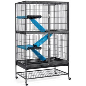 Yaheetech Rolling Ferret Nation Cage 2-Story Metal Small Animal Cage for Adult Rats/Ferrets/Chinchillas/Guinea Pigs w/ 2 Removable Ramps & Platforms, Hammered Black