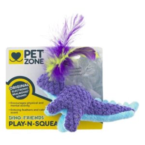 Pet Zone Dino-Friends Play-N-Squeak Interactive Cat Toy For Indoor Cats (Interactive Cat Toy, Catnip Toy, Catnip Toys for Cats, Real Mouse Electronic Sound, Catnip, Cat Toys)