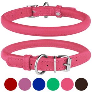 BRONZEDOG Rolled Leather Dog Collar Round Rope Pet Collars for X Small Dogs, Pink