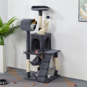 Topeakmart 51″ Cat Tree Tower Condo Scratcher Furniture Kitten House Hammock Tunnel Scratching Post Gray