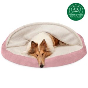 FurHaven Pet Dog Bed | Orthopedic Faux Sheepskin Snuggery Burrow Pet Bed for Dogs & Cats, Pink, 44-Inch