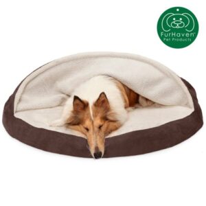 FurHaven Pet Dog Bed | Orthopedic Faux Sheepskin Snuggery Burrow Pet Bed for Dogs & Cats, Espresso, 44-Inch