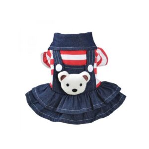 Dragonus Striped Jean Dog Clothes Winter Small Pet Jumpsuit Overalls Dress Apparel