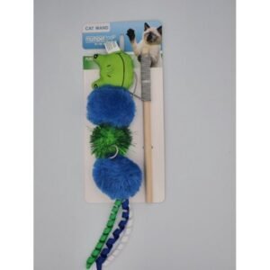 Multipet Wand Cat Toy Frog with Ribbon 3ft long dangle toy with catnip in green