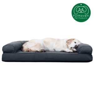 FurHaven Pet Products, Cooling Gel Memory Foam Orthopedic Quilted Sofa-Style Couch Pet Bed for Dogs & Cats, Iron Gray, Jumbo