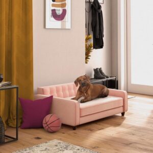 Ollie & Hutch Pin Tufted Pet Sofa, Large Size Bed for Dog or Cat, Pink Velvet