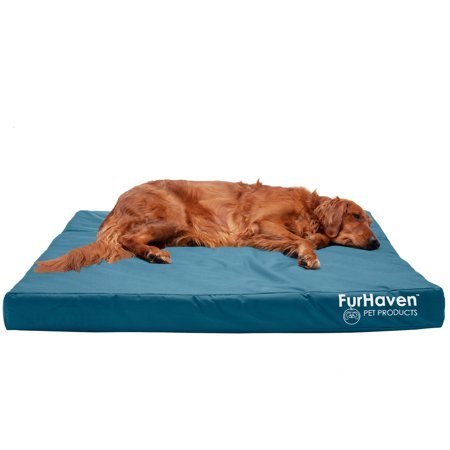 FurHaven Pet Products Deluxe Cooling Gel Memory Foam Orthopedic Oxford Indoor/Outdoor Water-Resistant Bed for Dogs & Cats, Deep Lagoon, Jumbo