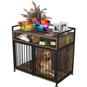 GDLF Large Dog Crate Furniture-Style Indoor Heavy Duty Kennel with Storage & Anti-Chew 41 inch