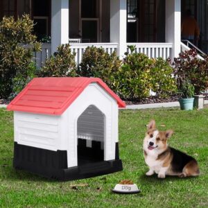 Magshion Durable Waterproof Plastic Dog Puppy House Indoor & Outdoor Pet Shelter with Elevated Floor(Pink)