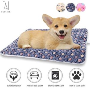 GustaveDesign Large Dog Pet Sleep Mat Soft Warm Reversible Fleece Crate Bed Mat Kennel Pad Cage Cushion for Large Small Medium Dog Cat “Blue, L”