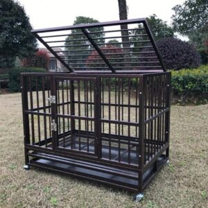 Heavy Duty Metal Dog Cage with Tray, Brown, 42″H