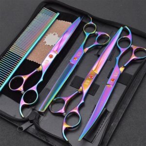 HOTBEST 8 PCS Pet Grooming Scissors Set Pet Trimmer Kit Dog Cat Hair Care Thinning Kit With Straight Scissors,Grooming Comb,Thinning Shear,Curved Scissors,Thinning Scissors,Scissors Box