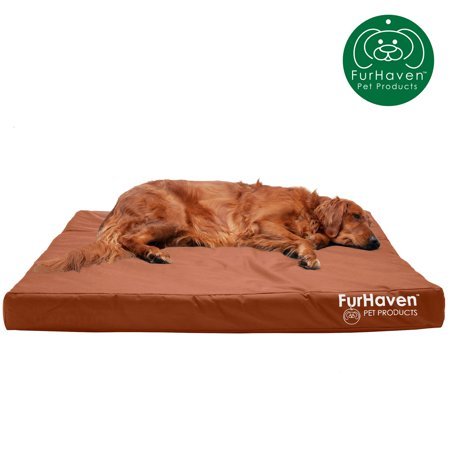 FurHaven Pet Products Deluxe Cooling Gel Memory Foam Orthopedic Oxford Indoor/Outdoor Water-Resistant Bed for Dogs & Cats, Chestnut, Jumbo
