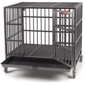 Pet Edge ZW179 37 Indestructible Steel Dog Cat Medium Wheeled Pet Cage, Black