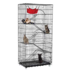 Tooca 6-Tier 77″H Cat Cage Pets Playpen Kennel Crate Chinchilla Box Cat Pens Cage, Kennel Cats Rabbits Large Folding Steel Cage with Hammock Bed