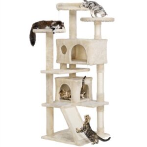 SmileMart 54″ Double Condo Cat Tree with Scratching Post Tower, Beige