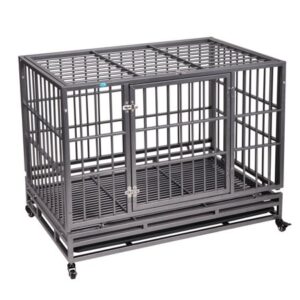 Coziwow 42″ Heavy Duty Dog Crate Large Metal Kennel w/Wheels & Tray, Black