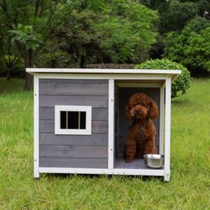 Aukfa Wooden Dog Houses for Small and Medium Dogs, Weatherproof, Outdoor, Natural