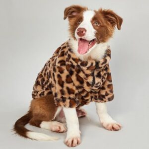 Zupora Plush Pet Clothes Leopard Print Knitwear Warm Pet Dog Sweater Coat Soft Pup Chihuahua Dogs Shirt Jacket Winter Puppy Doggy Sweater Pet Apparel Outfit for Small Medium Dogs, XS-2XL