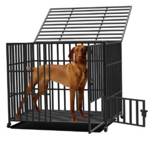 Wisfor Jumbo Metal Dog Crate Kennel Cage Playpen with Wheels Removable Tray Tall