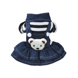 Catlerio Striped Jean Dog Clothes Winter Small Pet Jumpsuit Overalls Dress Apparel