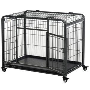 PawHut 37″ L x 22.75″ W x 27.25″ H Heavy Duty Metal Dog Crate, Black