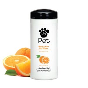 Body and Paw Pet Wipes for Dogs and Cats, 2 in 1, Infused with Aloe and Orange Oil, Soothe and Clean, Cruelty Free, Paraben Free, Made in California by John Paul Pet