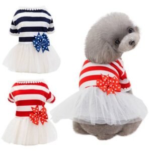 Small Dog Dress 2 Packs – Cute Tutu Princess Dress for Girl Dogs, Puppy Shirts Vest Pet Apparel For Small Dogs And Cats In Wedding Holiday Spring Summer, Strip, L