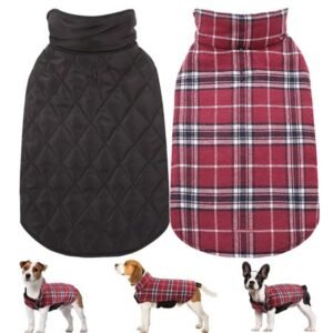 Dog Warm Coat Waterproof Windproof Reversible British Style Plaid Dog Vest Winter Coat Warm Dog Apparel for Cold Weather Dog Jacket for Small Medium Dogs with Furry Collar(S)