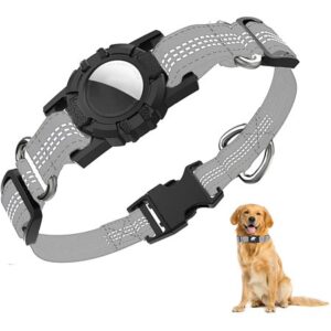 Airtag Dog Collar – Apple Airtag Reflective Dog Collar, Heavy Duty Dog Collar with Airtag Holder Case, Adjustable Air Tag Accessories Pet Collar for Small Medium Large Dogs