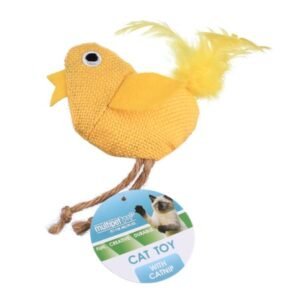 Multipet Burlap Pals Feather Cat Toy with Catnip, Yellow