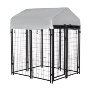 Pawhut 4′ x 4′ x 4.5′ Large Outdoor Dog Kennel Steel Fence with UV-Resistant Oxford Cloth Roof & Secure Lock