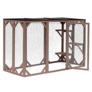 Pawhut Wooden Cat Enclosure Catio Cage With 3 Platforms, 71″ x 32″ x 44″, Large