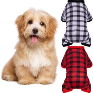 100% Cotton Buffalo Plaid Dog Clothes Puppy Pajamas Pet Apparel Cat Onesies Jammies Doggie Jumpsuits,Pet Pajamas for Dogs Red Plaid Sweaters Soft Clothes