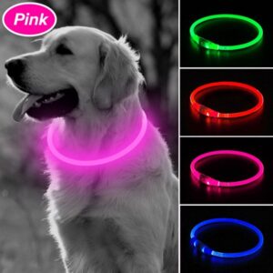 Bseen Light up LED Dog Collar – TPU Cuttable Glowing Puppy Cat Collar for Night Dog Walking (Pink)