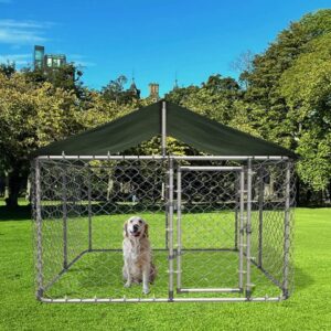 Gotland Dog Kennel Outdoor Heavy Duty Dog Cage with Galvanized Chain Link Dog Playpen（7.5’x 7.5’x 5.3 ）