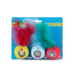 Dr. Seuss’ The Grinch Feather Ball Catnip Cat Toy AST – 3PC