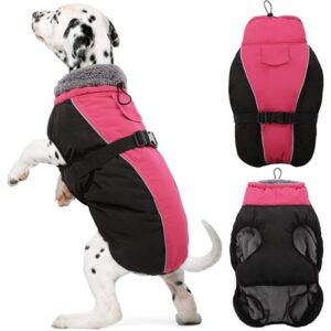 PUMYPOREITY Winter Warm Dog Coat Windproof Cozy Dog Jacket Cold Weather Thick Fleece Vest Water Repellent Apparel with Harness/Leash Hole & Reflective for Outdoor Small Medium Large Dogs