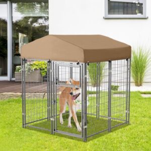 Magic Union Large Dog Kennel Outdoor Heavy Duty Dog House with Water Resistant Cover and Ground Nails, Khaki