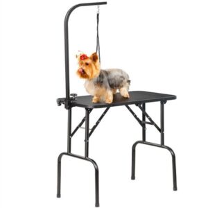 Easyfashion 32-inch Dog Cat Foldable Grooming Table with Adjustable Height Arm Black